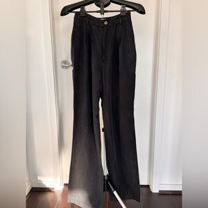 Reformation Black pleated Wide-Leg Tencel Pants with Button Detail